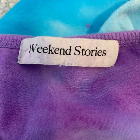 2/$30 WEEKEND STORIES Top Size S Slight Crop Tank Hand Dyed Purple Blue Tie Dye - Picture 3 of 7